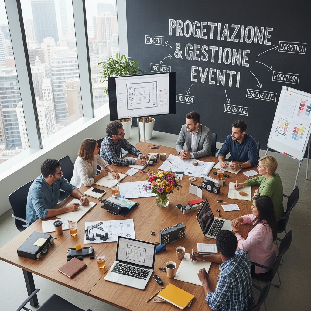 Un gruppo di persone partecipa a una riunione di lavoro attorno a un grande tavolo in una sala vetrata con vista sulla città.